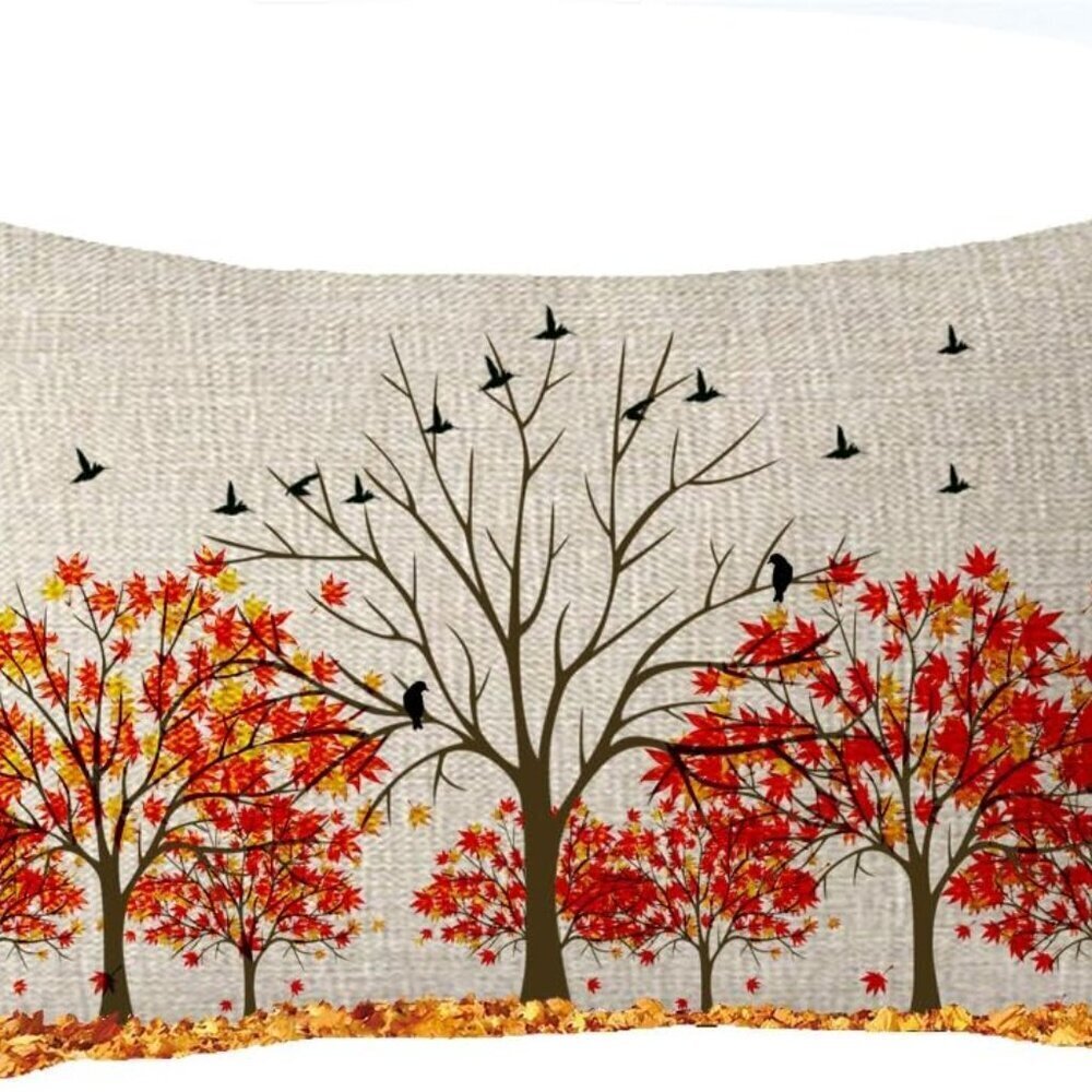 Happy Fall Y'all Golden Autumn Red Maple Leaves Family Home Gift Throw Pillow
